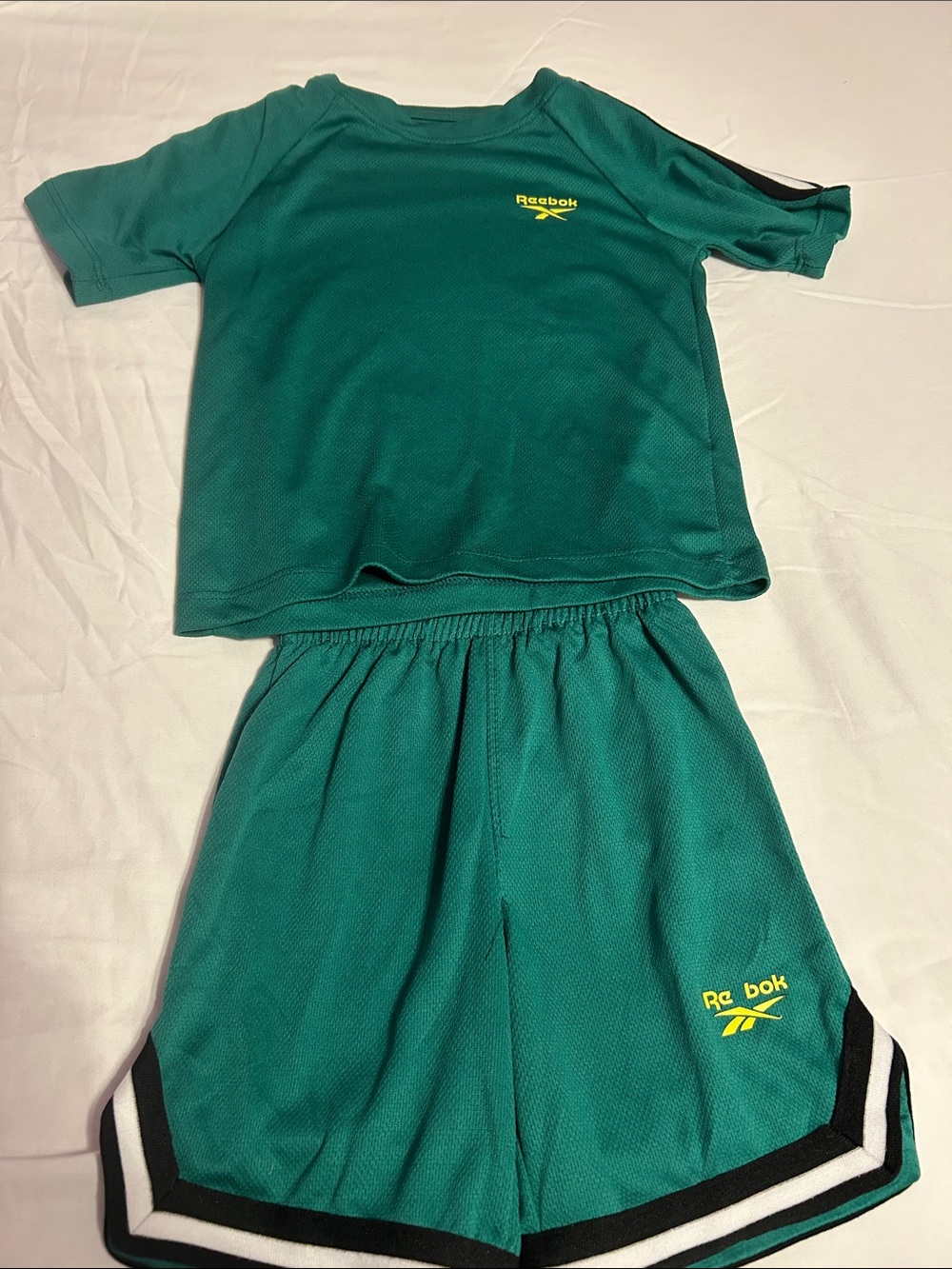Reebok Teal Kids Athletic Tee and Shorts Set with Yellow Logo